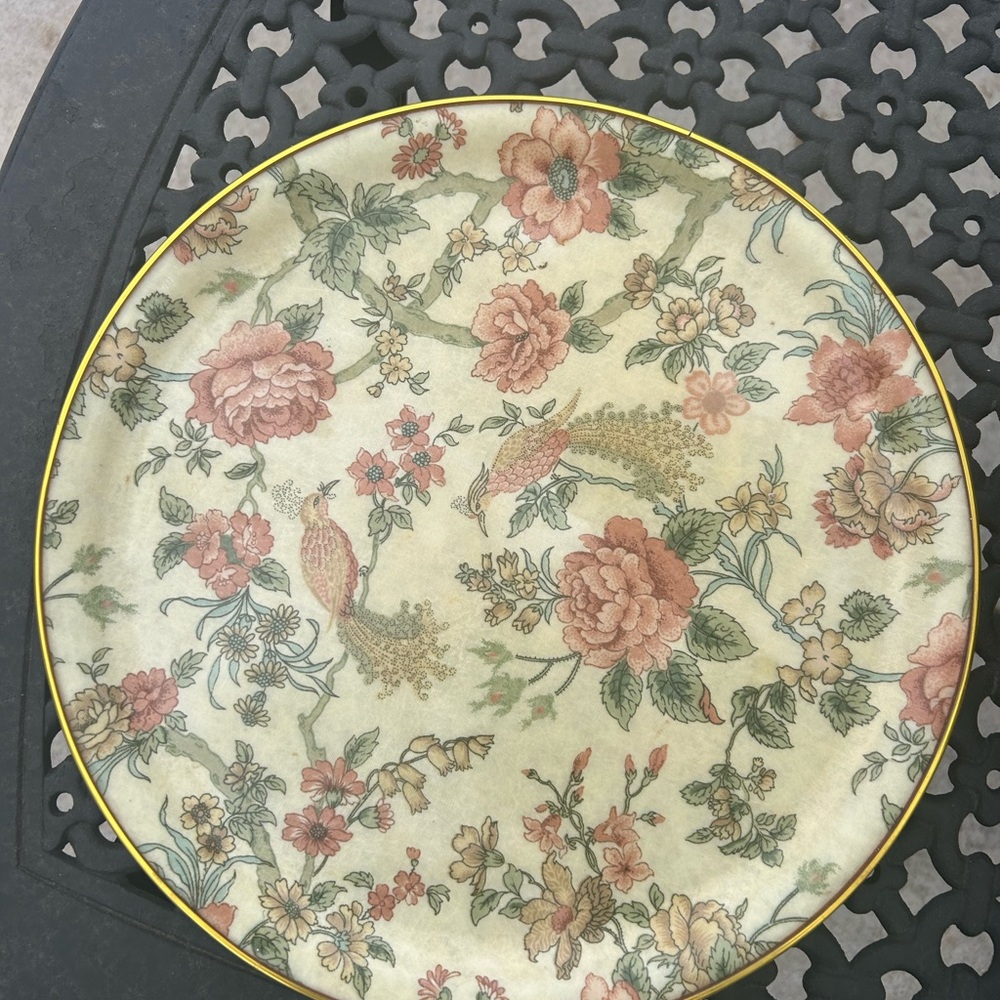 Vintage floral serving tray with gold trim